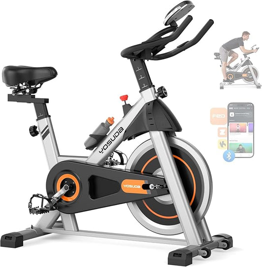 YOSUDA Exercise Bike, Brake Pad Stationary Bike for Home with Exclusive App, Magnetic Indoor Cycling Bike with 300 lb Weight Capacity, Low Noise, Tablet Holder and Fitness Courses for Weight Loss