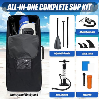Inflatable Stand Up Paddle Board 10‘x30‘‘- Ultra-Light SUP with Backpack, Pump, Paddle, Coil Leash, 3 Fins, Repair Kit, Stable Design, Non-Slip EVA Deck for Adults & Youth