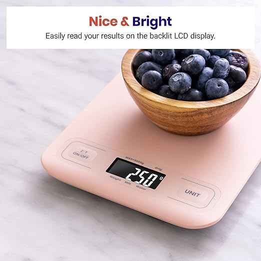 Etekcity Food Kitchen Scale, Digital Grams and Ounces for Weight Loss, Baking, Cooking, Keto and Meal Prep, LCD Display, Medium, Pink