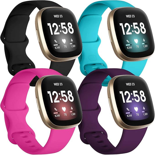 Getino Compatible with Fitbit Sense 2/ Sense Bands/Versa 4/ Versa 3 Bands Women Men, Silicone Sport Accessories, Band for Fitbit Sense/Sense 2/ Versa 4/ Versa 3 Watch, Small Black/Plum/Rose/Teal