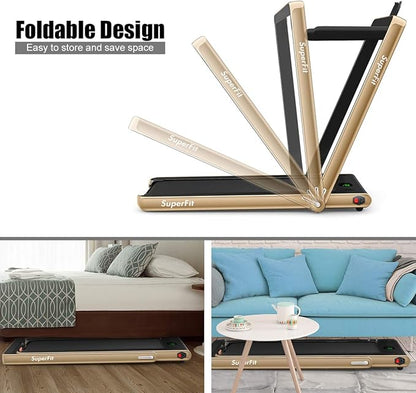 GYMAX Walking Pad, 2.25HP Foldable Treadmill with Smart App & Remote Control, Bluetooth LED Monitor, Small Spaces Compact Running Machine, Folding Portable Under Desk Treadmill for Home Office