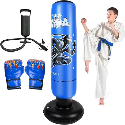 Larger Inflatable Punching Bag for Kids with Boxing Gloves,Tall 66 Inch Ninja Kids Inflatable Boxing Bag,Gifts for Boys & Girls Age 5-12 for Taekwondo,MMA and Practicing Karate