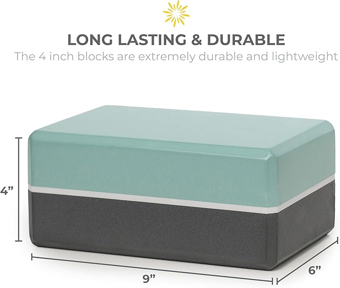 Sunshine Yoga 4" Striped Yoga Block, 10 Pack Bulk EVA Foam Yoga Blocks, Firm and Supportive Yoga Brick, Balance Foam for Stretching, Pilates, and Workout, 4" x 6" x 9"
