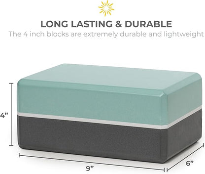 Sunshine Yoga 4" Striped Yoga Block, 10 Pack Bulk EVA Foam Yoga Blocks, Firm and Supportive Yoga Brick, Balance Foam for Stretching, Pilates, and Workout, 4" x 6" x 9"