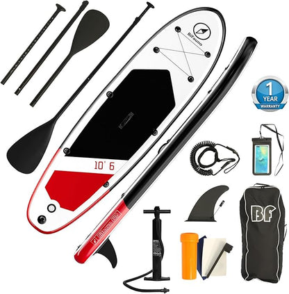 Inflatable Stand Up Paddle Board with SUP Accessories & Backpack. Paddle Boards for Adults. Non-Slip Deck, Wide Stance, Bottom Fin, Double Action Pump.
