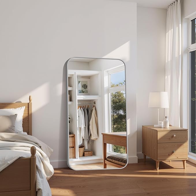 FORBATH 30x55 Inch Silver Bathroom Mirror for Over Sink, Large Rectangular Wall Mirror with Metal Frame, Rounded Corners for Bathroom, Bedroom, Entryway Decor (Horizontal or Vertical)