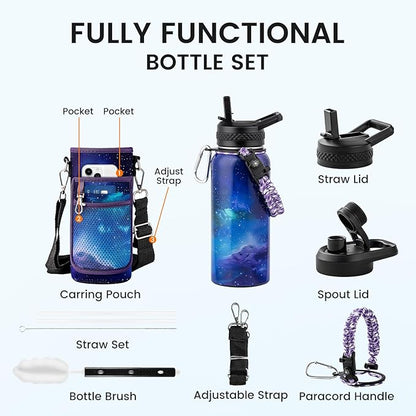 32oz Insulated Water Bottle, Triple Wall Vacuum Stainless Steel Water Bottles - Keeps Cold 48H, Reusable Metal water flask Jug for Gym, Sports, Camping, Hiking,Travel, Twilight Mist Purple