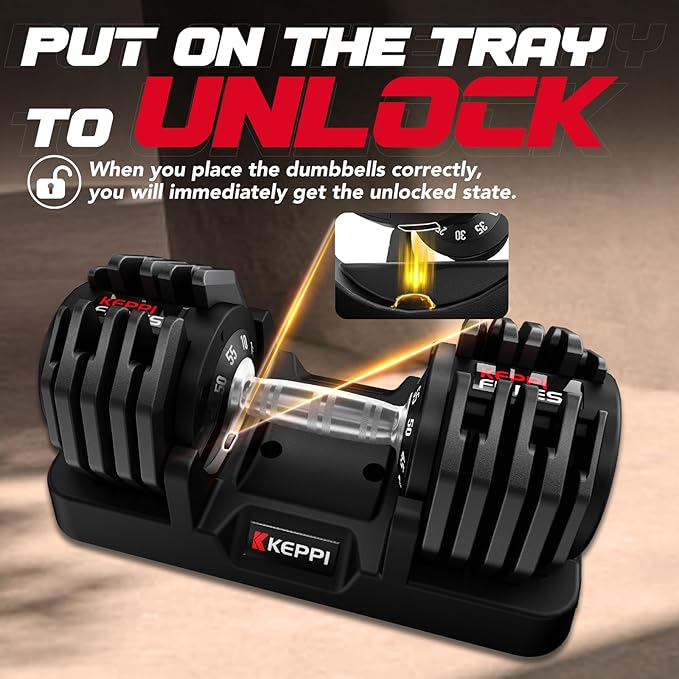 Keppi Adjustable Dumbbells Set-25lb/40lb/55lb/60lb, Anti-Slip Metal Fast Adjust Weight Handle, Exercise & Fitness for Full Body Workout - Adjustable Dumbbell Series