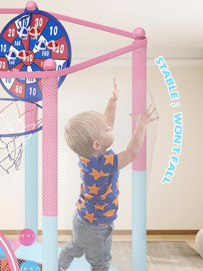 BLUERISE Trampoline 55IN 6FT Toddler Trampoline for Kids Indoor Outdoor Play for Kids Trampoline Basketball Hoop Attachment with Enclosure Net Easy to Assemble Outdoor Indoor Trampoline