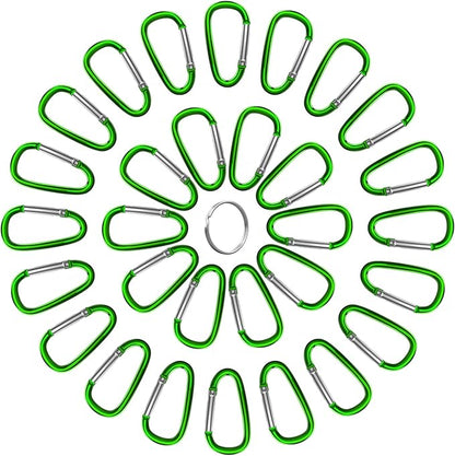 30PCS Aluminum Carabiner Clips, 2" D Shape Spring Snap Hooks Carabiner with 30PCS Keyring Keychain Hook