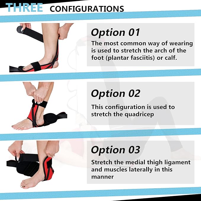 Foot and Calf Fascia Stretcher for Plantar Fasciitis, Physiotherapy Stretching Strap, Yoga Stretch Strap Improves Strength and Relief to Heel Spurs, Calf, Thigh and Hip (Red)