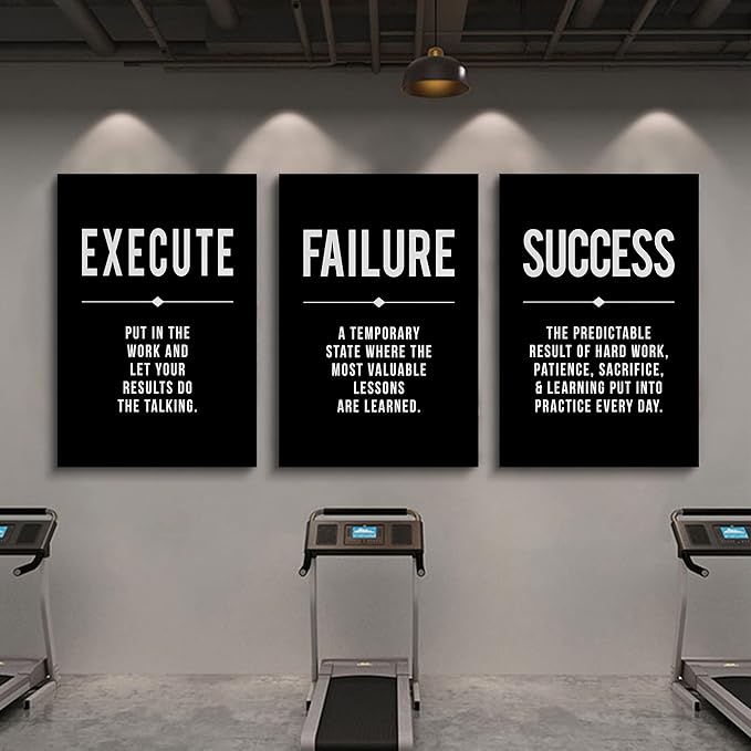 Framed Canvas Wall Art Success Quote, Office Wall Art, Black Large Poster, Positive Motivational Set of 3 Prints, Execute Failure Definition, Inspirational Print (A-3pcs,20x30inchx3pcs)