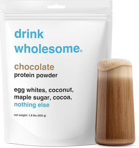 drink wholesome Chocolate Maple Egg White Protein Powder | for Sensitive Stomachs | Gut Friendly | Additive & Dairy Free | No Artificial Sweeteners | No Bloating or Gas | No Constipation or Diarrhea