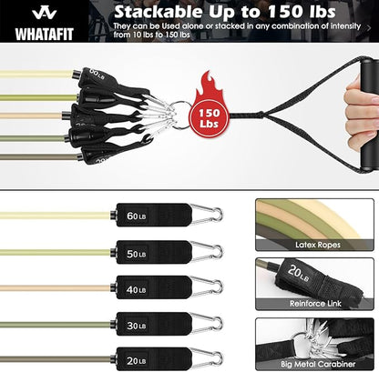 WHATAFIT Resistance Bands, Exercise Bands，Resistance Bands for Working Out, Work Out Bands with Handles for Men and Women Fitness, Strength Training Home Gym Equipment