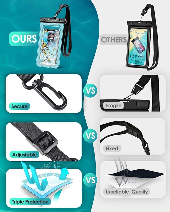 Hiearcool Universal Waterproof Phone Pouch,IPX8 Cell Phone Waterproof Case Up to 8.3" for iPhone 17 16 15 14 13 Pro Max,Beach Essentials Vacation Must Haves-Clear&Bright Red-2Pack