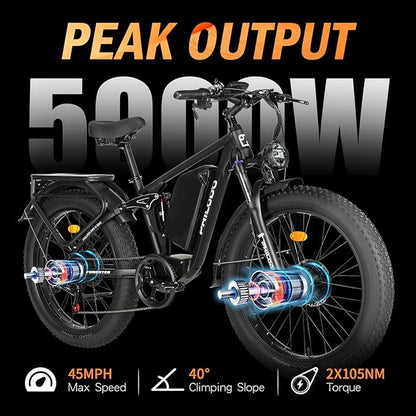 Electric Bike for Adults, 5000W Peak Dual Motor Ebike, 60V 26AH Long Range Dirtbike, 26" Fat Tires for All Terrain Electric-Bicycle, 45MPH-Hunting-Ebike for Off-Road Snow Sand