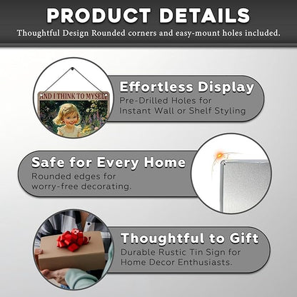 Garden Girl Metal Tin Sign Wall Art Rustic Vintage Outdoor Decor And I Think To Myself What A Wonderful World Quote 12 * 16inch