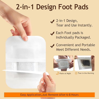 2 in 1 Foot Pads, 64 Pads Bamboo Vinegar Coconut Shell Powder Foot Pads with ''Stay in Place'' Bigger Adhesive Sheet