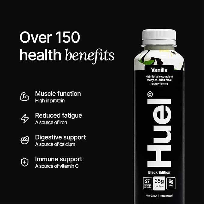 Huel Black Edition Ready-to-Drink | Vanilla Meal Replacement Shake | 35g High Protein Drink | 27 Vitamins & Minerals, Vegan, Gluten Free | Plant Based | High Fiber, Low Sugar | 16.9 Fl Oz, 12 Pack