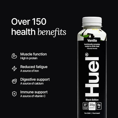 Huel Black Edition Ready-to-Drink | Vanilla Meal Replacement Shake | 35g High Protein Drink | 27 Vitamins & Minerals, Vegan, Gluten Free | Plant Based | High Fiber, Low Sugar | 16.9 Fl Oz, 12 Pack