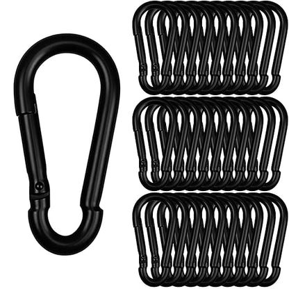 30 Pcs 3" Heavy Duty Spring Snap Hook Carabiners, M8 5/16" Galvanized Steel Black Carabiner Clip, Quick Link Keychain for Hammock Swing Set Outdoor Travel Camping Fishing Hiking