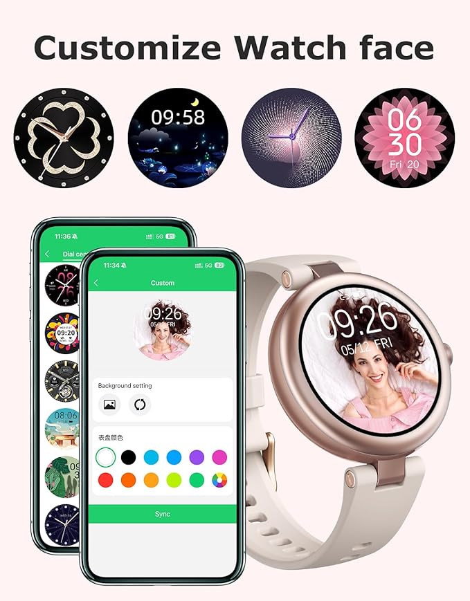 Fitness Tracker, Round Fitness Watches for Women with Bluetooth Call Heart Rate Monitor Sleep Tracker Calorie/Step Counter, Birthday Gift for Women Lady Mom Waterproof Starlight
