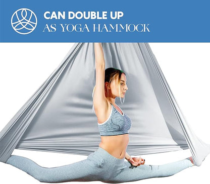 Aerial Silks Starter Kit - Durable 9 Yards of Aerial Yoga Hammock with Hardware & Guide - Aerial Swing for Acrobatic Flying Yoga & All Levels (Aerial Rigging Point Up to 13ft)