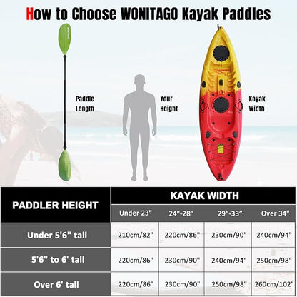 Kayak Paddles with Alloy Shaft and PP Blade, Floating Kayaking Oars, Adjustable 230-250 cm/90-98 Inches, 210-230 cm/82-90 Inches