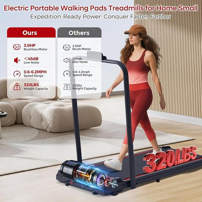 Walking Pad with Handle Bar, 3.0HP Compact Portable Walking Pad Treadmills for Home Small with Handles, 0.6-6.2MPH Electric Small Under The Desk Treadmill for Small Space, 320LBS