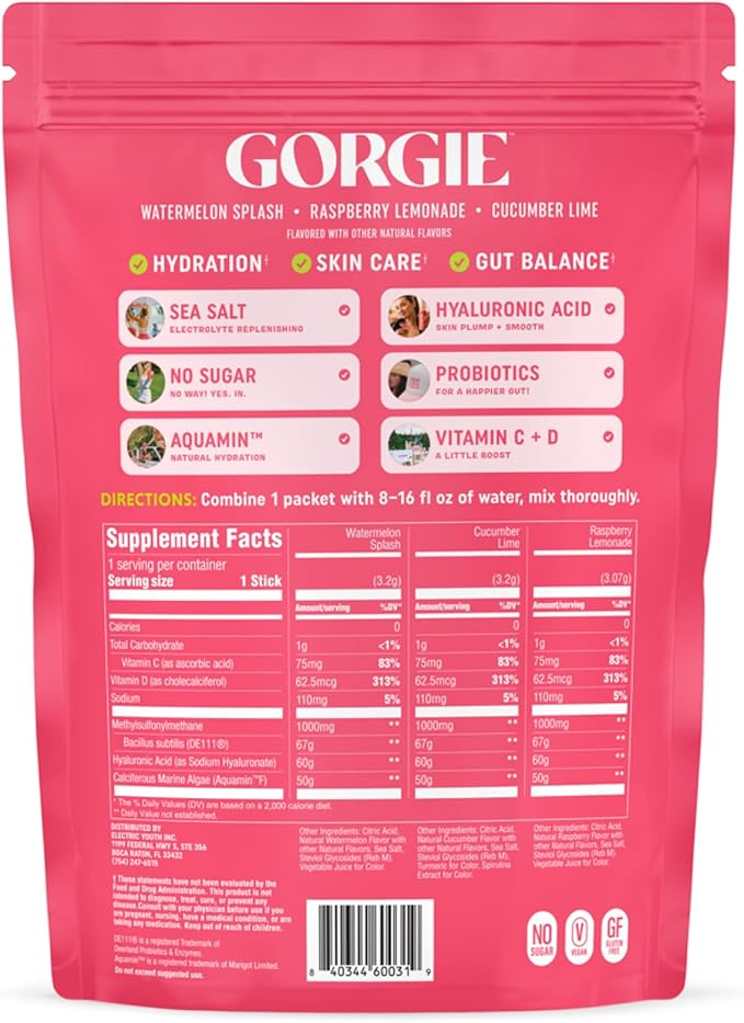 GORGIE Glow Variety Pack 15 Sticks, Electrolyte Powder Healthy Drink Mix, w/Hyaluronic Acid, Aquamin, Vitamin C & D, Probiotics, No Sugar, Antioxidants for Hydration, Skin Care, and Gut Balance