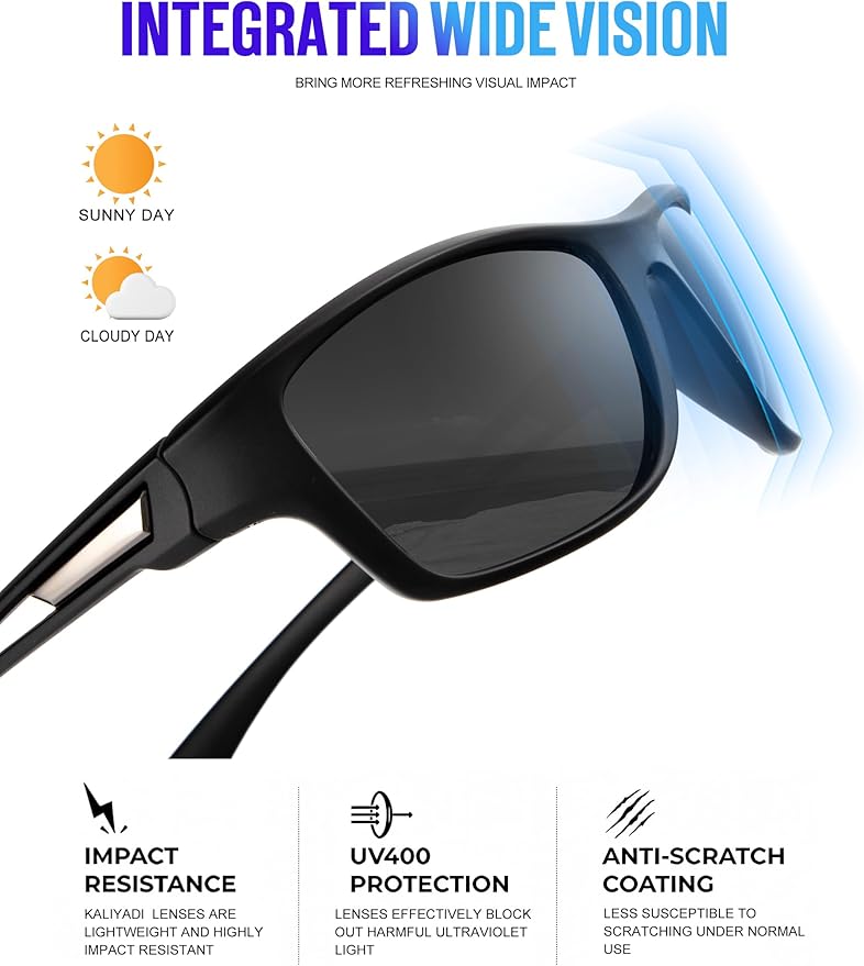 KALIYADI Polarized Sunglasses for Men, Sports Sun Glasses for Driving Cycling Fishing with UV protection