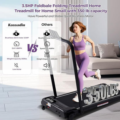 Portable Foldable Walking Pad with Handle Bar and Adjustable Incline, Under Desk Walking Pads Treadmill with Incline and Handles, 3.5HP Folding Electric Treadmills for Home Small, 0.6-7.6MPH, 350LBS