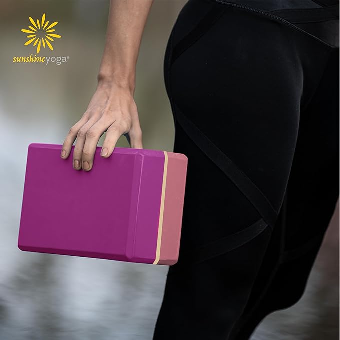 Sunshine Yoga 4" Striped Yoga Block, 10 Pack Bulk EVA Foam Yoga Blocks, Firm and Supportive Yoga Brick, Balance Foam for Stretching, Pilates, and Workout, 4" x 6" x 9"