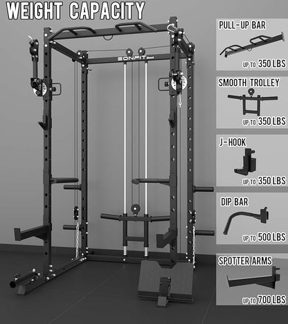 Eonfit E2 Power Cage，1500LB Squat Rack with Cable Crossover System.Multi-Function Power Rack for Home Gum.All-in-One Squat Rack with More Training Attachments