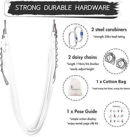 5.5 Yards Aerial Silks Yoga Swing Set - Aerial Yoga Hammock Kit Anti-Gravity Flying for Fitness, Low/Non Stretch Nylon Tricot Fabric Hardware Included for Dance