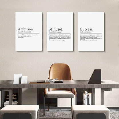 Inspirational Canvas Painting Wall Art -EPHANY ART - Mindset Quotes Prints, Ambition Letters Poster, Motivational Wall Art, Success Framed Entrepreneur Poster, Positive Quotes Wall Poster for Home Office Workplace (L-3pcs,12x16inchx3pcs)