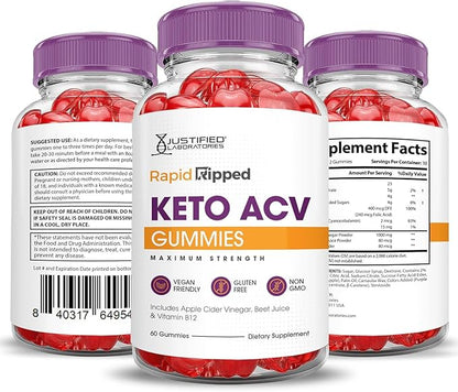 Justified Laboratories Rapid Ripped Keto ACV Gummies Advanced Formula 1000MG Rapidripped Keto Gummies Apple Cider Vinegar Formulated with Pomegranate Beet Juice Powder B12 Vegan Non GMO 60 Gummys