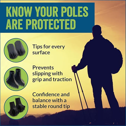 4 Pack of Extra Durable Rubber Replacement Tips (Replacement Feet/Paws/Ferrules/Caps) for Trekking Poles - Fits All Standard Hiking and Nordic Walking Poles