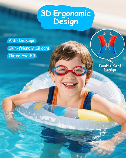 Kids Swim Goggles, Anti-fog and UV Protection with Swim Cap for Age 3-15 Youth Boys Girls Toddler