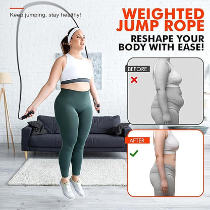 Jump Rope, Weighted Jump Rope for Men Women, Adjustable 1lb Heavy Skipping Ropes, Suitable for Boxing, Cardio, Home Fitness, Training Muscle, Home Gym Workout Equipment for Full Body Exercise