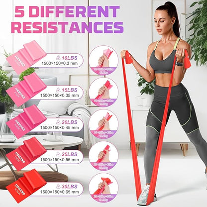 5 Pcs Resistance Bands, Professional Exercise Bands Elastic Stretch Bands for Fitness Yoga Pilates Stretching Strength Training, Workout Bands for Women and Men Home Gym
