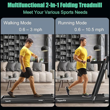 GYMAX Walking Pad, 4.75HP Under Desk Treadmill with LED Touch Screen, App Control, Built-in Speaker & Handle, 2 in 1 Folding Compact Portable Treadmill for Home Small Space