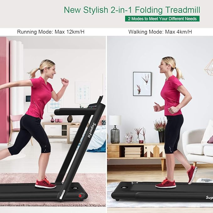 GYMAX Walking Pad, 2.25HP Dual Display Foldable Treadmill for Home with Remote/Smart App Control, Portable Compact Treadmill for Office Under Desk, Folding Running Machine for Small Spaces