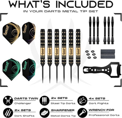 IgnatGames Premium Steel Tip Darts – 3/6/12 Pack Brass Barrels with Aluminum Shafts, 16 GlideXPro Flight Set, Tool Kit & Giftable Case