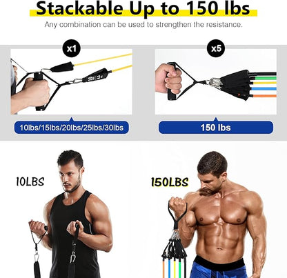 Resistance Bands Set, Workout Bands with Handles, Door Anchor, Ankle Straps and Carry Bag, Exercise Bands for Shape Body and Home Workouts