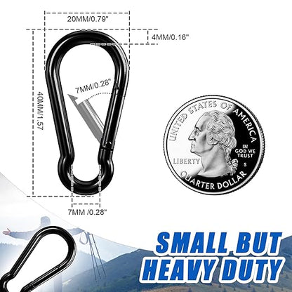 KINLINK 25 Pack Black Carabiner Clip, 1.57 inch Heavy Duty Spring Snap Hook, Small Caribeener Clips for Outdoor Camping, Swing Set, Hammock, Hiking Travel, Fishing, Quick Link Keychain