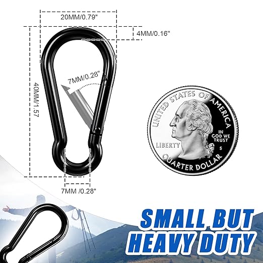 KINLINK 10 Pack Black Carabiner Clip, 1.57 inch Heavy Duty Spring Snap Hook, Small Caribeener Clips for Outdoor Camping, Swing Set, Hammock, Hiking Travel, Fishing, Quick Link Keychain