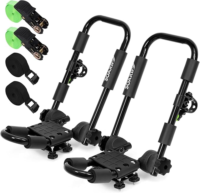 Folding Kayak Roof Rack Premium J-Bar for Canoe Carrier SUP Paddle Surfboard Mount on Car SUV and Truck Crossbar (1 Pair)