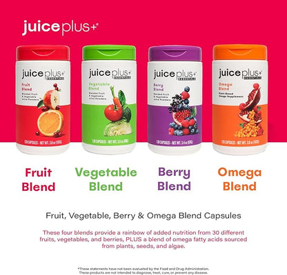 Juice Plus+ Fruit, Vegetable, Berry & Omega Blend Capsules - Nutrition from 30 Fruits, Vegetables & Berries + Plant-Based Omega Fatty Acids - 4 Bottles (60 Servings Each)