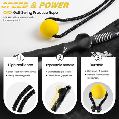 Golf Rope Swing Trainer, Golf Tyro Posture Corrector Professional Golf Training Aid, Master Tempo Golf Warm-Up Practice Equipment with Weighted Ball for Golfers of All Levels